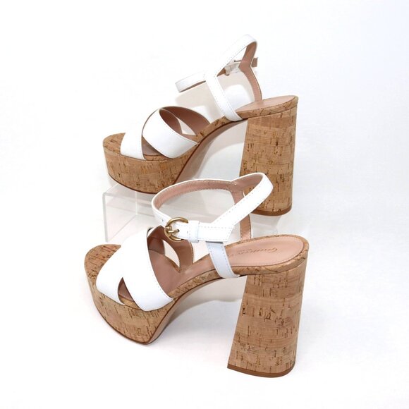 Gianvito Rossi 37.5 NEW With Box Nappa White Leather & Cork Bebe Sandal Heels - Picture 9 of 13